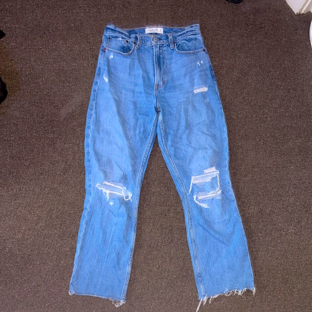 Abercrombie & Fitch Distressed Straight Leg High Rise Jean